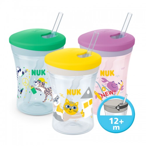 NUK Evolution Action Cup 230ml | Toddler Drinking Cup | 12 Months+ | Made in Germany | Leopard | Cat | Crab